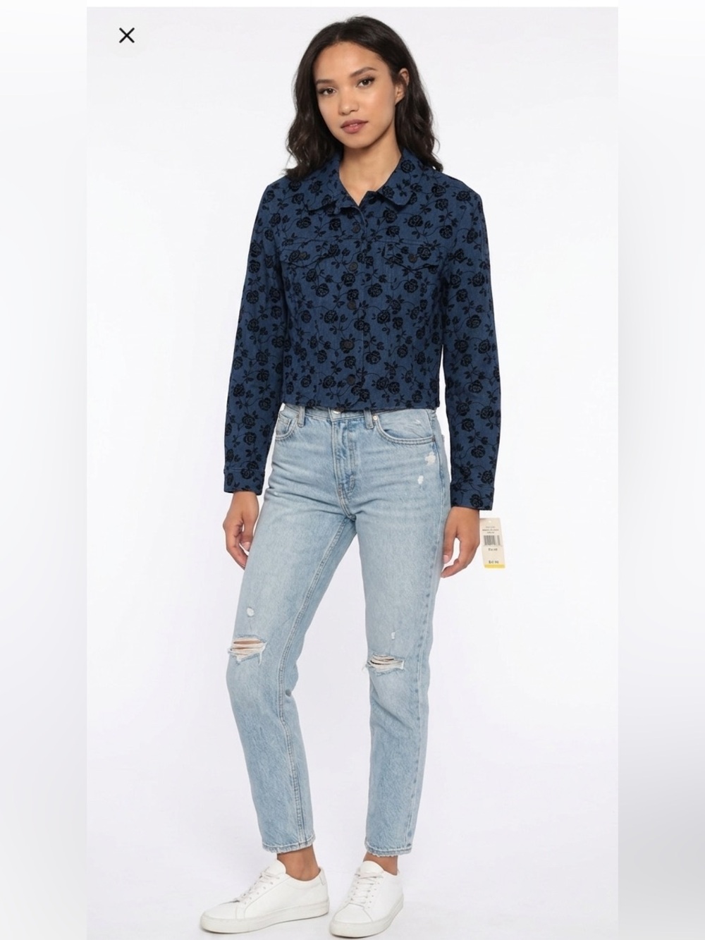 🔥RARE VINTAGE Navy Velvet Floral Jean Jacket